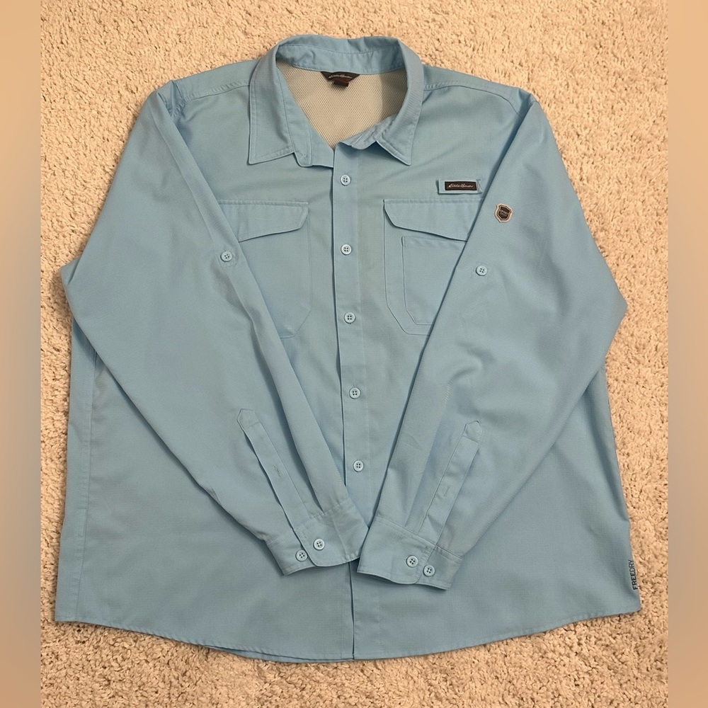 Eddie Bauer Button Down Shirt Mens XXL Blue Vented Lightweight Fishing Outdoor